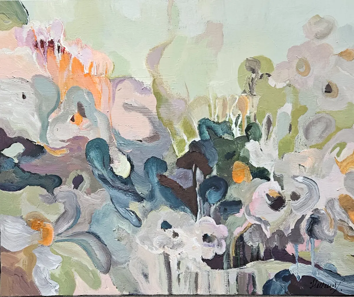 Where Flowers Become Stories - Akryl - Abstract Expressionism - 70×63 cm af Tatiana Hellum