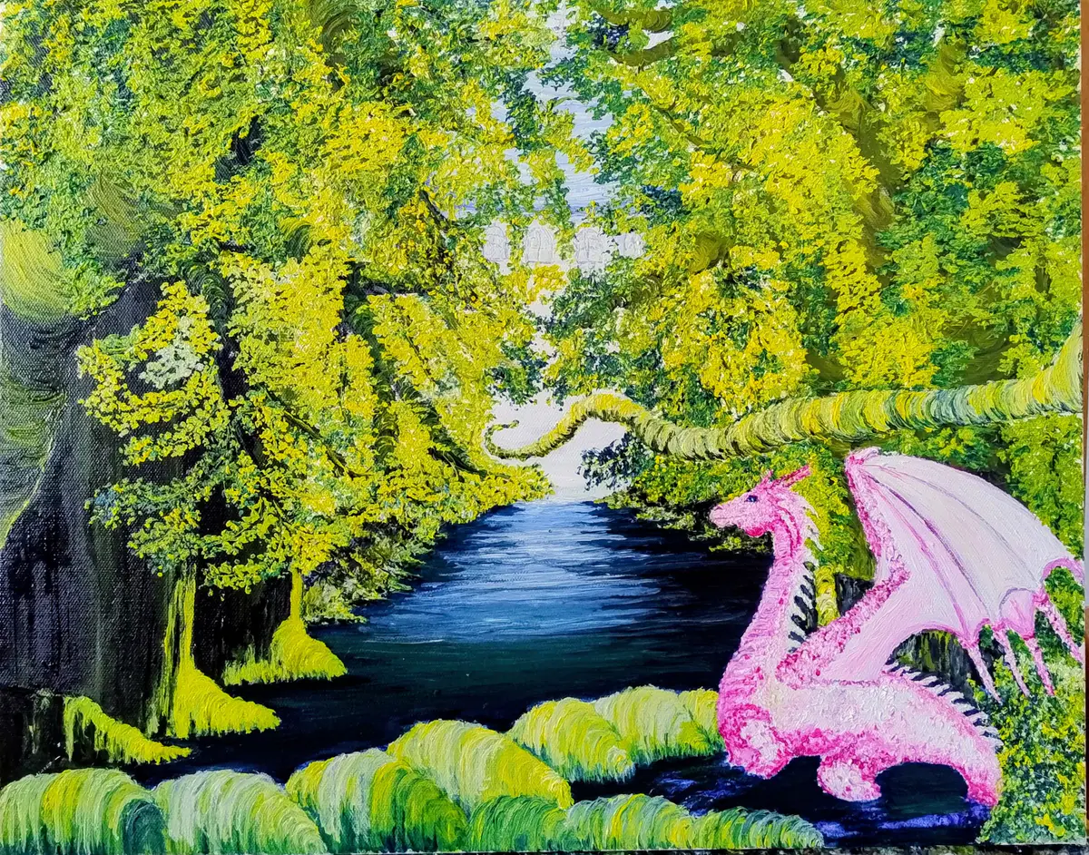 The Secrets of the Magical Lake - Olieverf - Surrealism - 40×50 cm door Ateliemaloucametthe