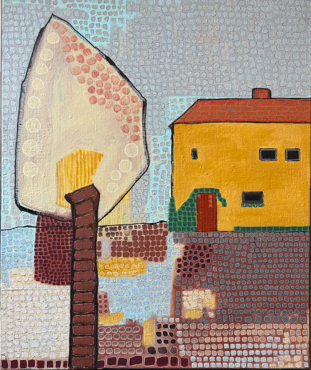 Huset vid dammen - Akryl - Abstract - 50×61 cm af Vivianne Otsa