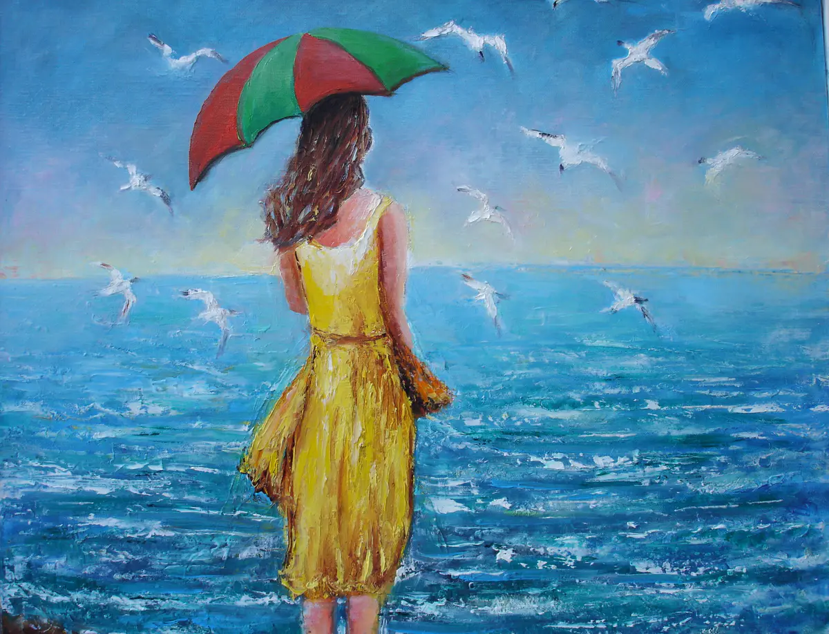väntan med stormigt hav – Oil – Landscape – 60×70 cm by Stig Karlsson