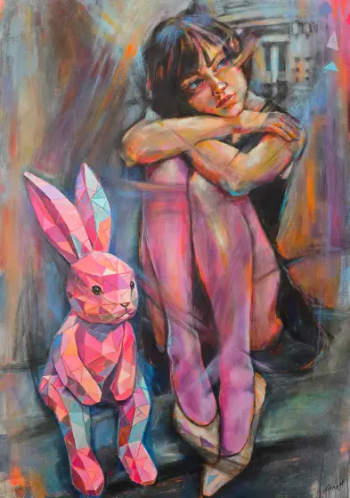 Reflektioner i Rosa och Blått: En Lekfull Vision – Acrylic by Lana Blink