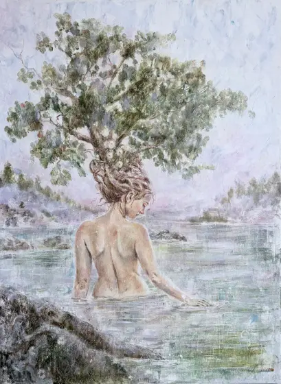 Ursprunget- Kvinna och natur - Olja av Selene Caspian