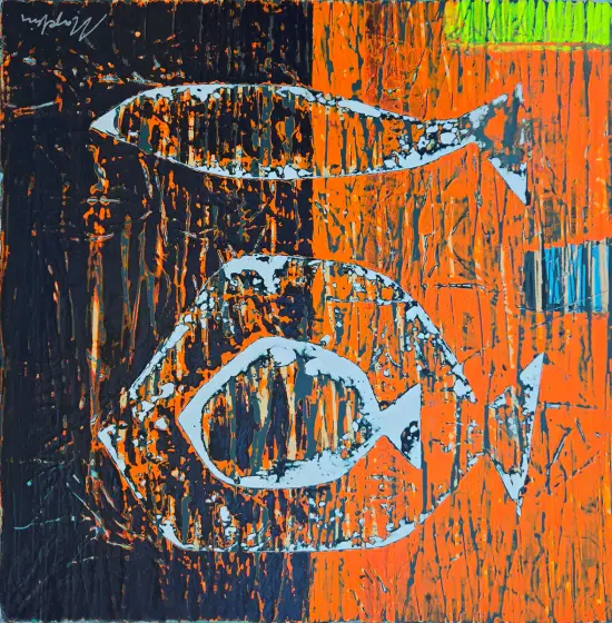 Fiskar i Rörelse: Orange och Blå – Oil by Vadim Markin