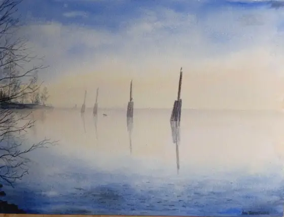 Övre Fryken Sjön i Dimma Nr 2 – Watercolor by Ivan Gorozhankin
