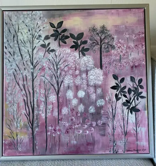 Abstrakta Träd i Skymningsljus – Acrylic by Ingeborg Blomfeldt