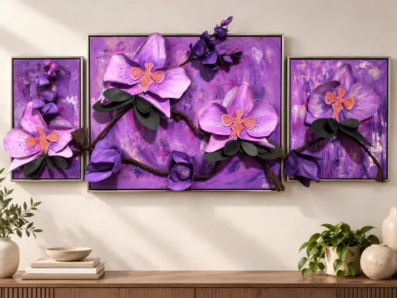 Orchid Reverie – Original 3D Floral Triptych – Acrylic by Agneta Malina
