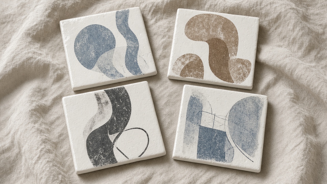 Ceramic tiles with a fired decal pattern